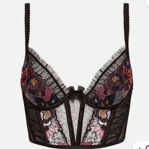 For Love and Lemons Floral Embroidered Black Bustier